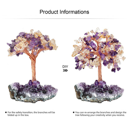 Giftoluck Natural Amethyst Flower Irregular Base Feng Shui Tree
