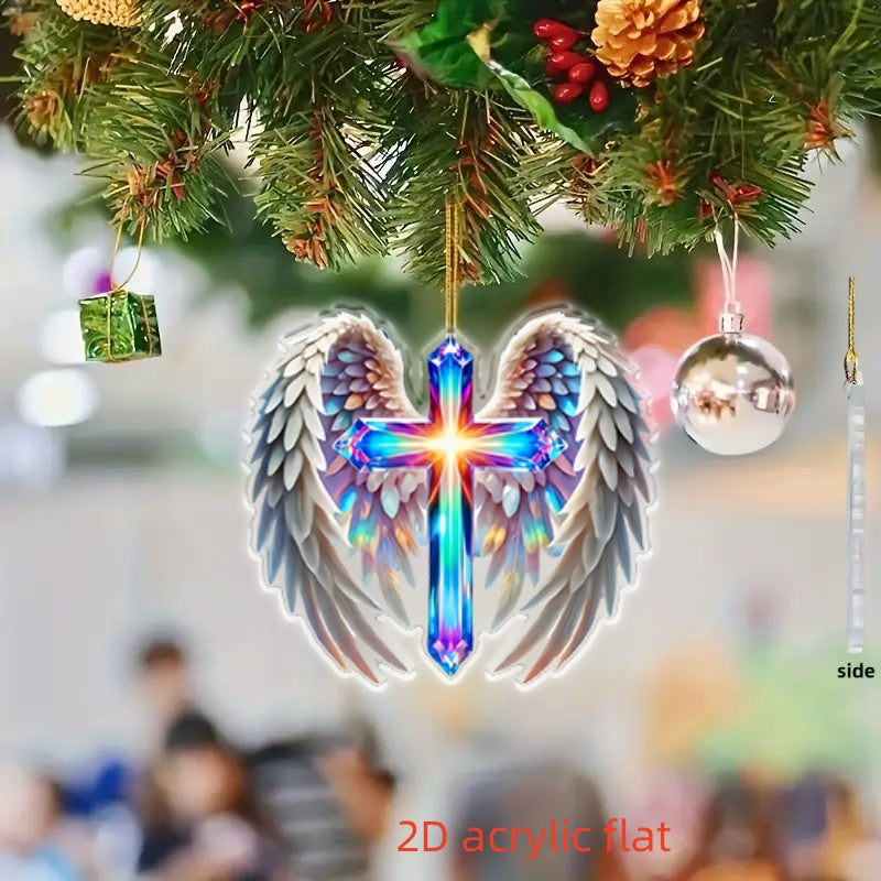 2D Flat Angel Wings And Cross Car Ornament