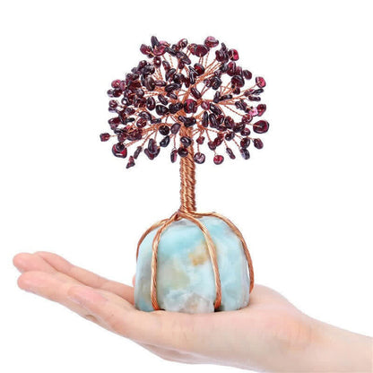 Giftoluck Garnet Leaves Amazonite Base Feng Shui Tree
