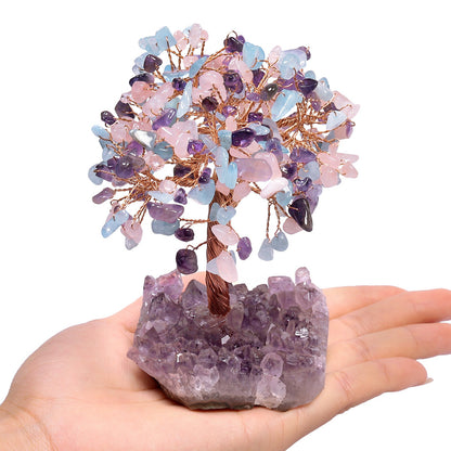 Giftoluck Natural Amethyst Flower Irregular Base Feng Shui Tree