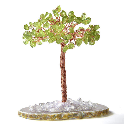 Giftoluck Peridot Natural Gemstone Feng Shui Tree with Agate Base