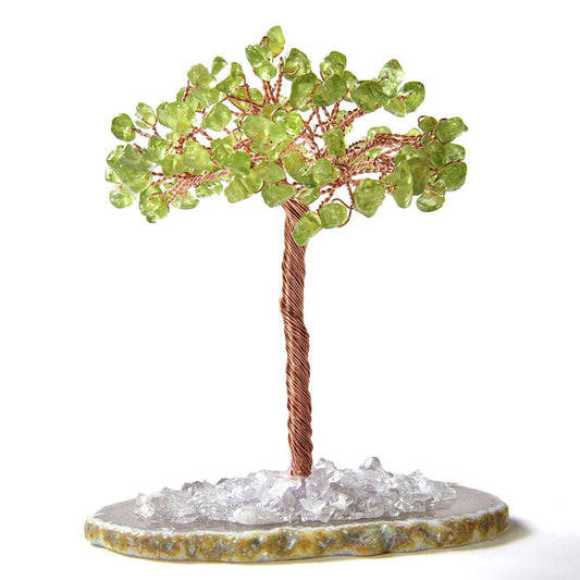 Giftoluck Peridot Natural Gemstone Feng Shui Tree with Agate Base