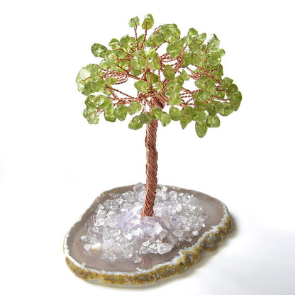 Giftoluck Peridot Natural Gemstone Feng Shui Tree with Agate Base