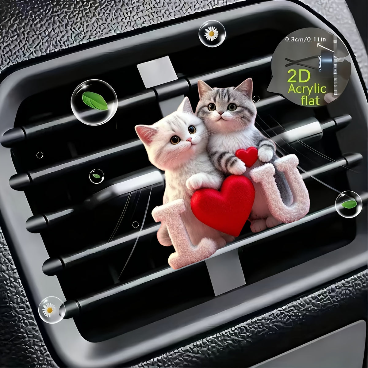1pc Heart-shaped Couple Cats Reusable Car Air Freshener Perfume Diffuser Clip
