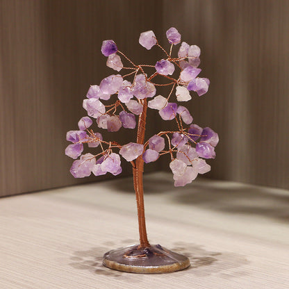 Giftoluck Gemstones Amethyst Bud Agate Chip Base Feng Shui Tree