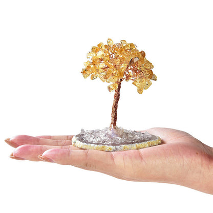 Giftoluck Citrine Natural Gemstone Feng Shui Tree with Agate Base