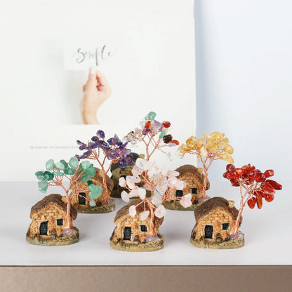 Giftoluck Mini Antique House Crystal Gravel Ornaments Feng Shui Tree