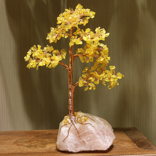 Giftoluck Citrine Rose Quartz Base Fortune Feng Shui Tree