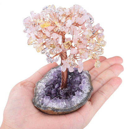 Giftoluck Natural Amethyst Flower Irregular Base Feng Shui Tree