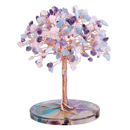 Giftoluck Round Agate Piece Base Healing Crystal Feng Shui Tree