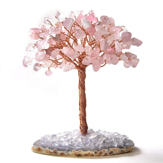 Giftoluck Rose Quartz Natural Gemstone Feng Shui Tree with Agate Base