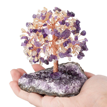 Giftoluck Natural Amethyst Flower Irregular Base Feng Shui Tree