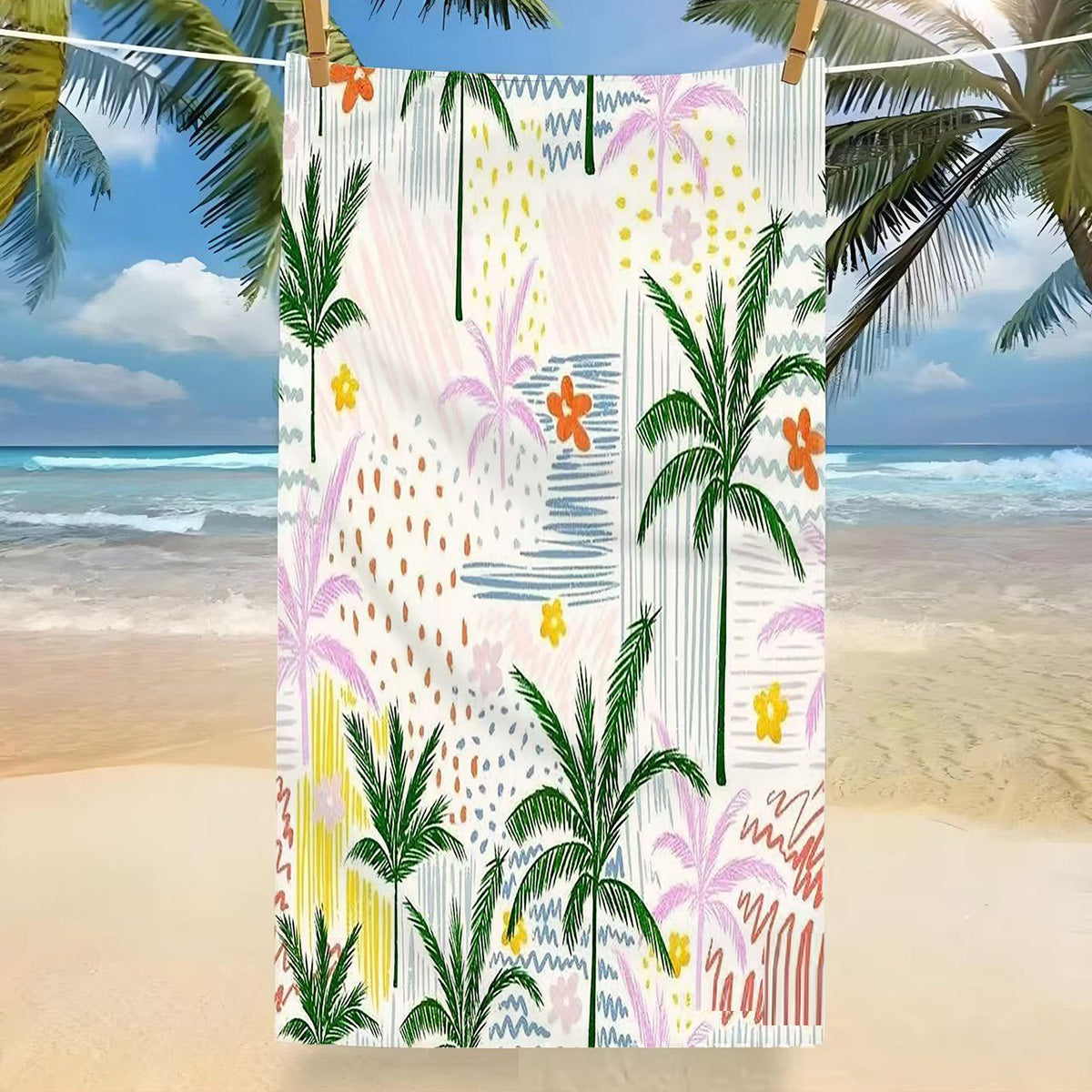 GiftoLuck Tropical Coconut Tree Beach Towel Quick Dry Summer Vacation Travel Bath Towel