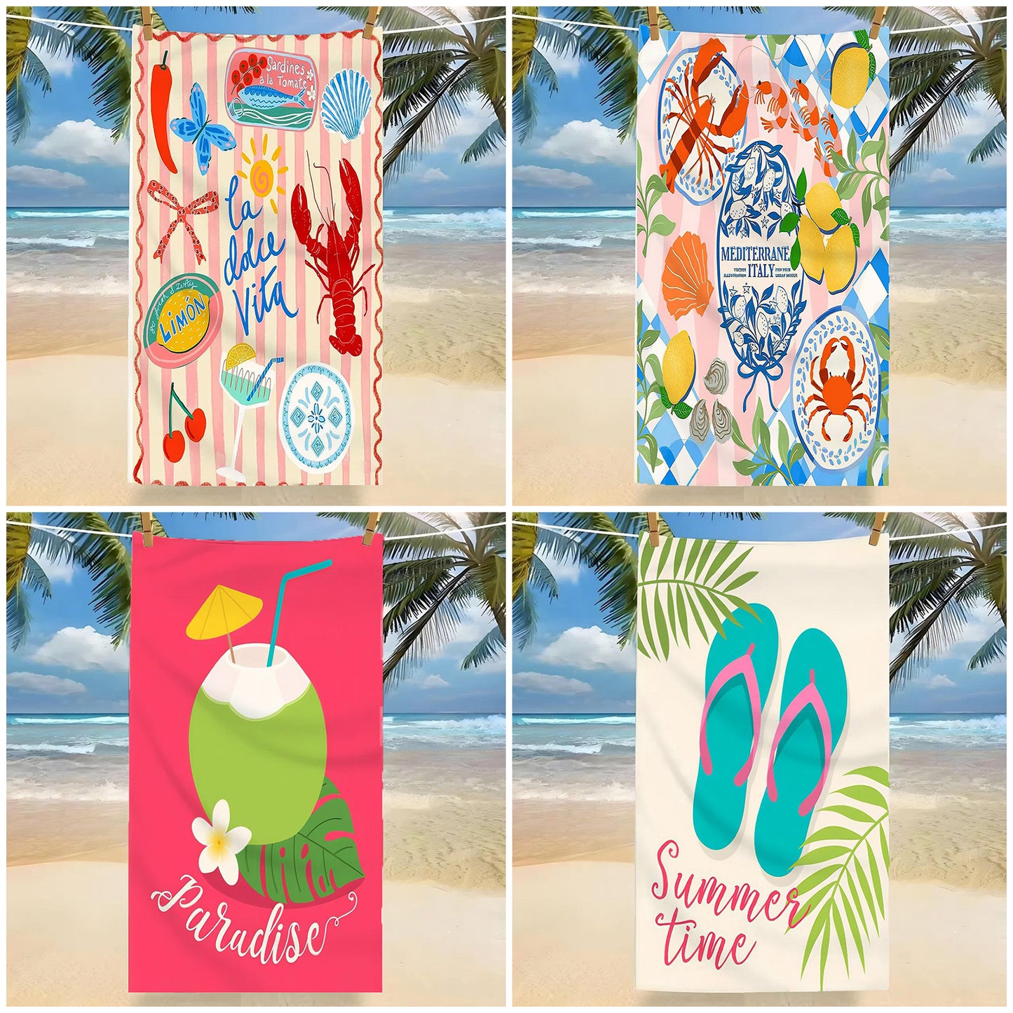 GiftoLuck Tropical Coconut Tree Beach Towel Quick Dry Summer Vacation Travel Bath Towel