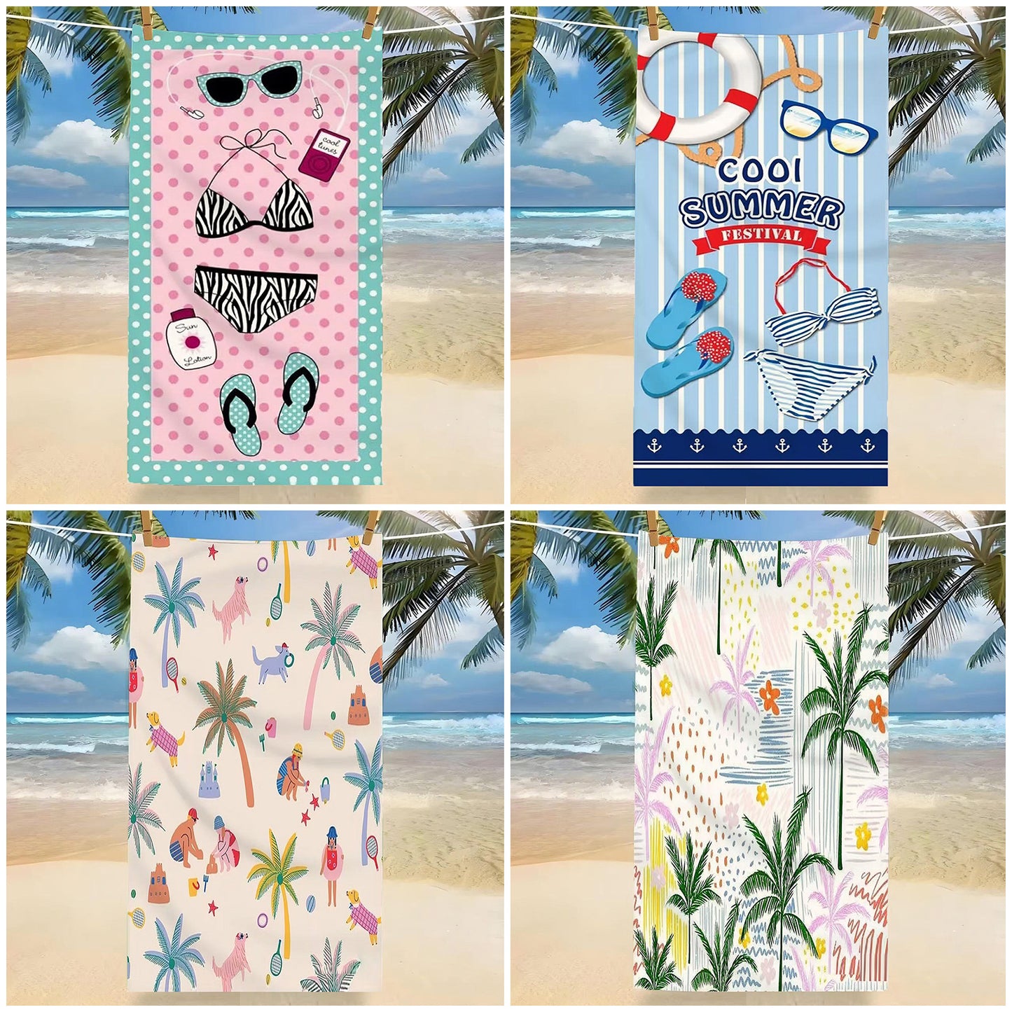 GiftoLuck Tropical Coconut Tree Beach Towel Quick Dry Summer Vacation Travel Bath Towel