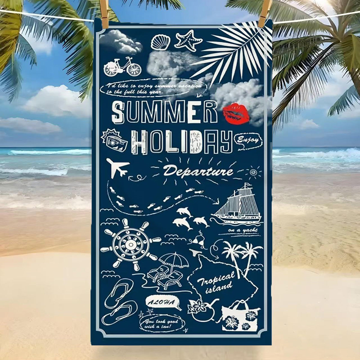 GiftoLuck Tropical Coconut Tree Beach Towel Quick Dry Summer Vacation Travel Bath Towel