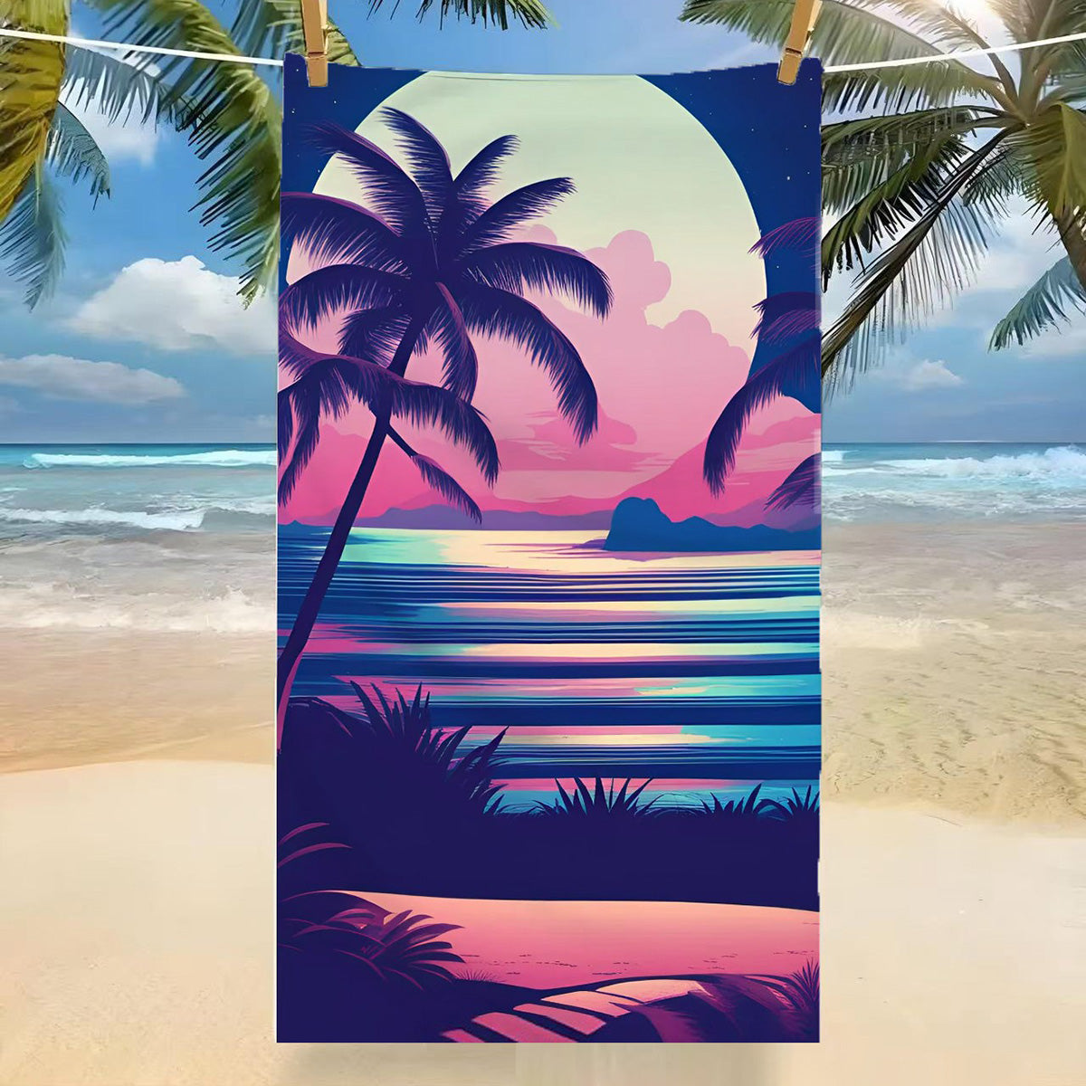 GiftoLuck Tropical Coconut Tree Beach Towel Quick Dry Summer Vacation Travel Bath Towel