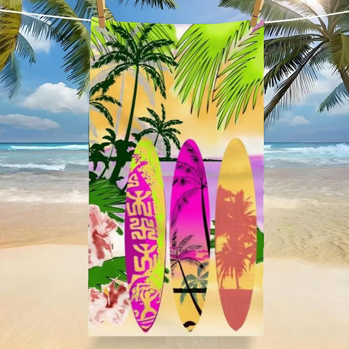 GiftoLuck Tropical Coconut Tree Beach Towel Quick Dry Summer Vacation Travel Bath Towel