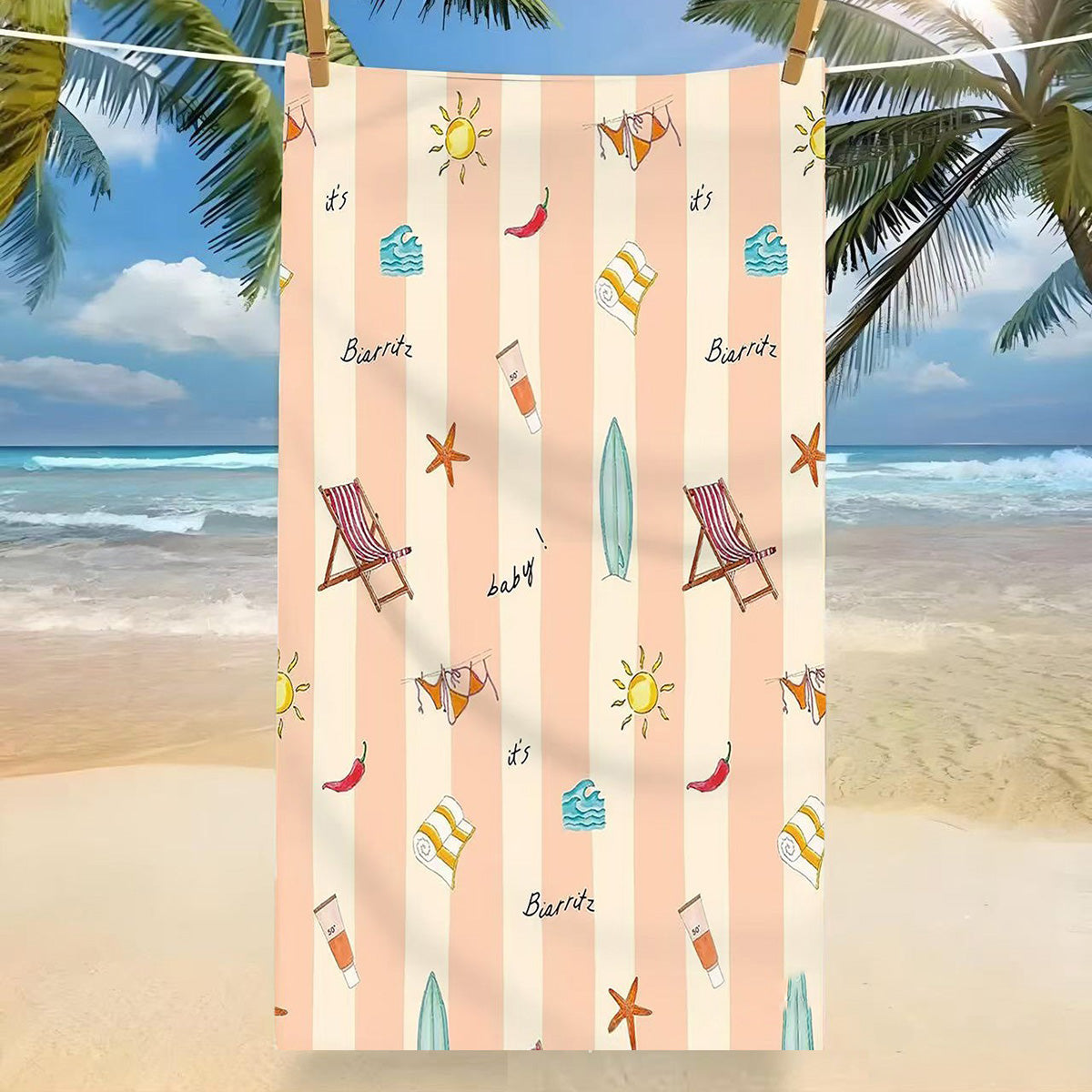GiftoLuck Tropical Coconut Tree Beach Towel Quick Dry Summer Vacation Travel Bath Towel