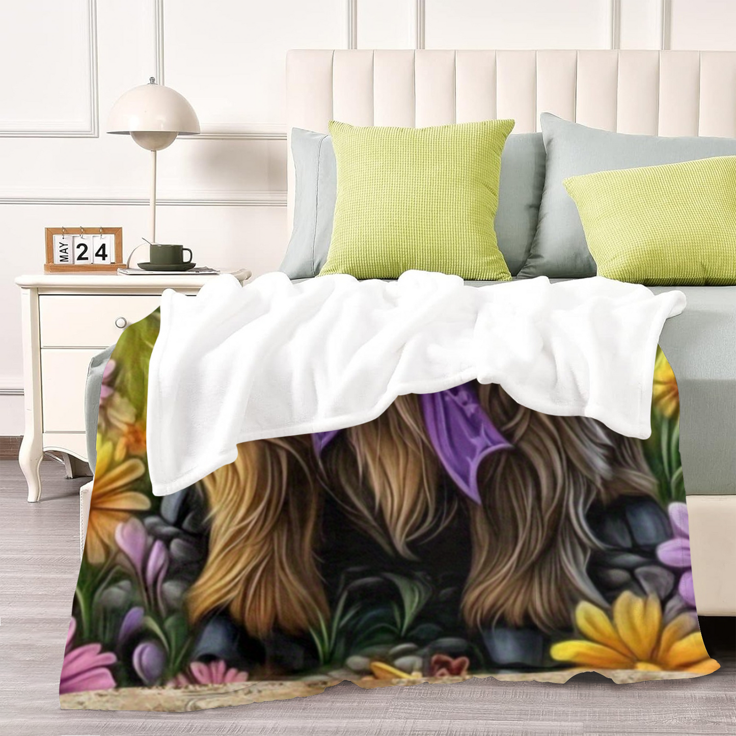 🐂【Highland Cow Series】Cute Bowknot Highland Cow Print Flannel Blanket Soft Warm Multi-purpose Gift Blanket For All Seasons