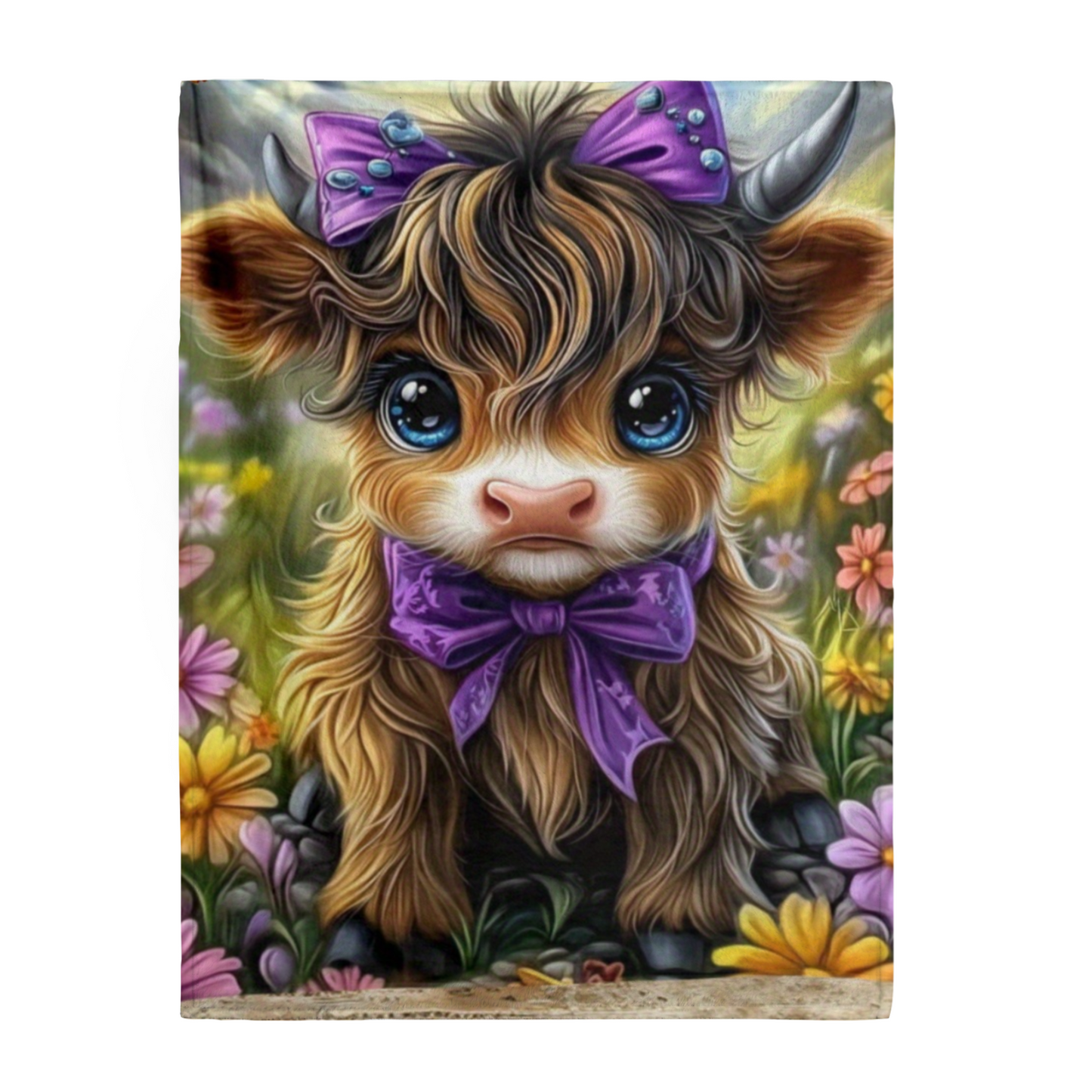 🐂【Highland Cow Series】Cute Bowknot Highland Cow Print Flannel Blanket Soft Warm Multi-purpose Gift Blanket For All Seasons
