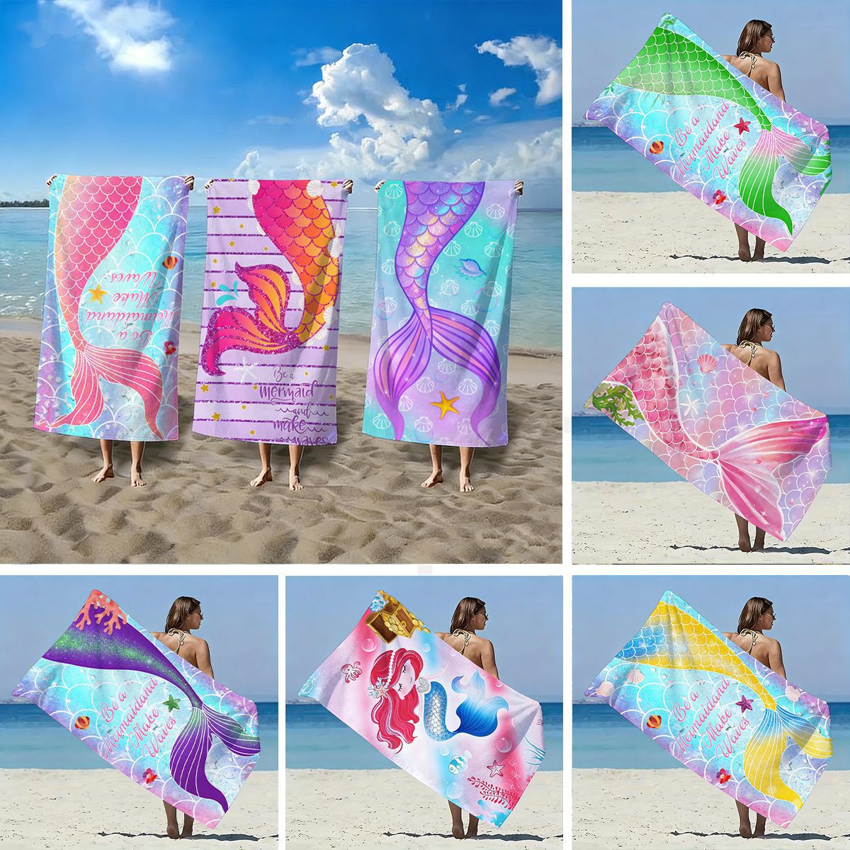 GiftoLuck Mermaid Print Beach Towel Quick Dry Microfiber Sand Free Summer Travel Bath Towel