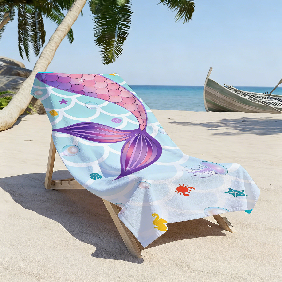 GiftoLuck Mermaid Print Beach Towel Quick Dry Microfiber Sand Free Summer Travel Bath Towel