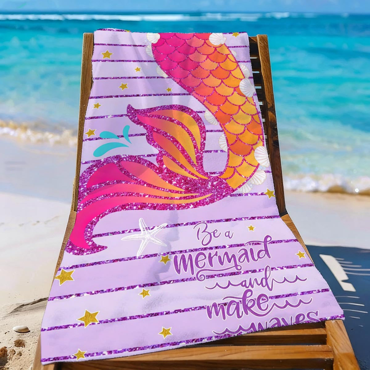 GiftoLuck Mermaid Print Beach Towel Quick Dry Microfiber Sand Free Summer Travel Bath Towel