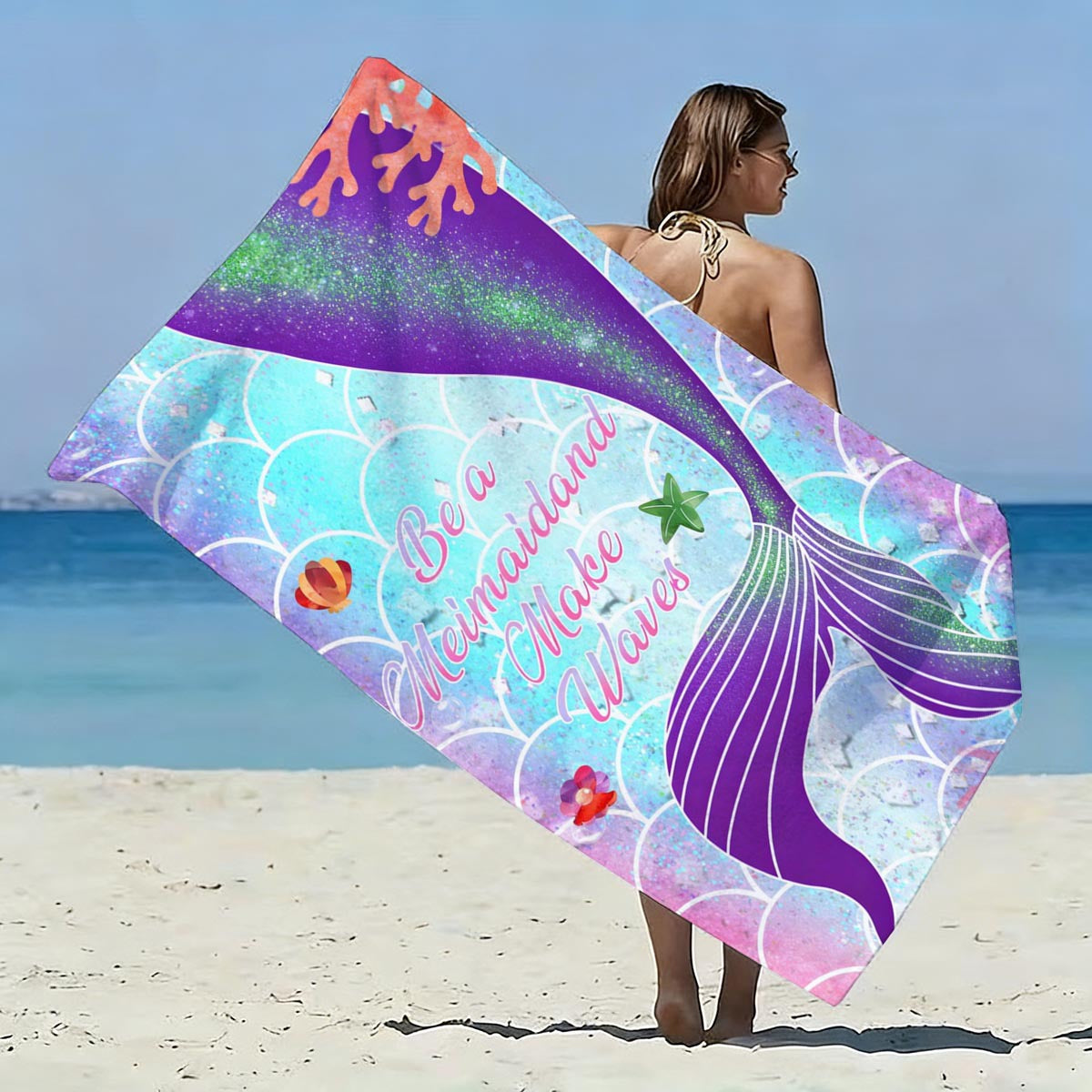 GiftoLuck Mermaid Print Beach Towel Quick Dry Microfiber Sand Free Summer Travel Bath Towel