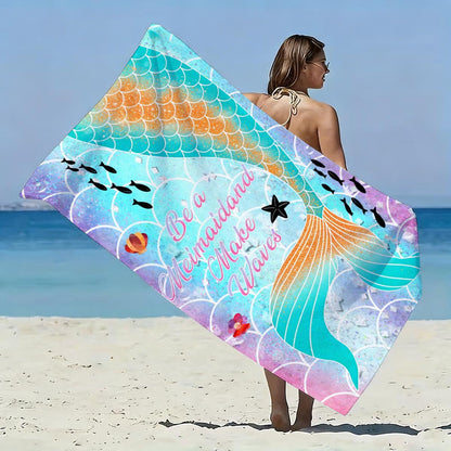 GiftoLuck Mermaid Print Beach Towel Quick Dry Microfiber Sand Free Summer Travel Bath Towel
