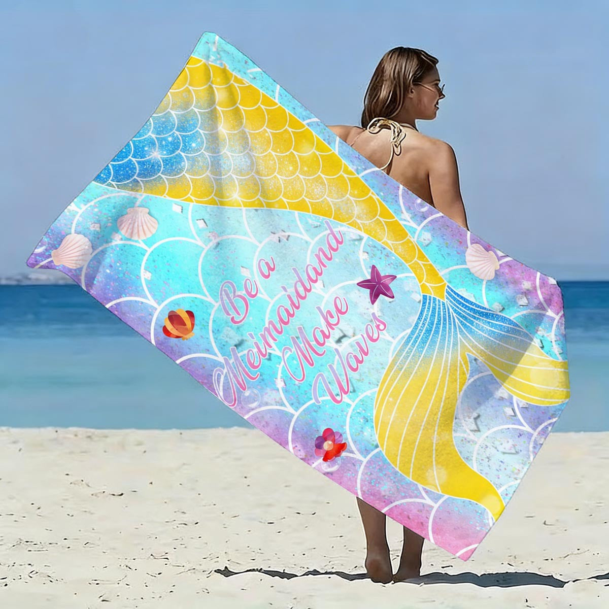 GiftoLuck Mermaid Print Beach Towel Quick Dry Microfiber Sand Free Summer Travel Bath Towel