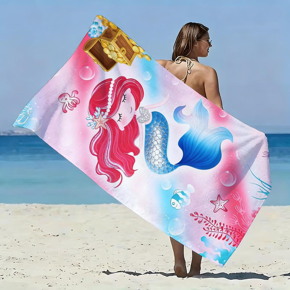 GiftoLuck Mermaid Print Beach Towel Quick Dry Microfiber Sand Free Summer Travel Bath Towel