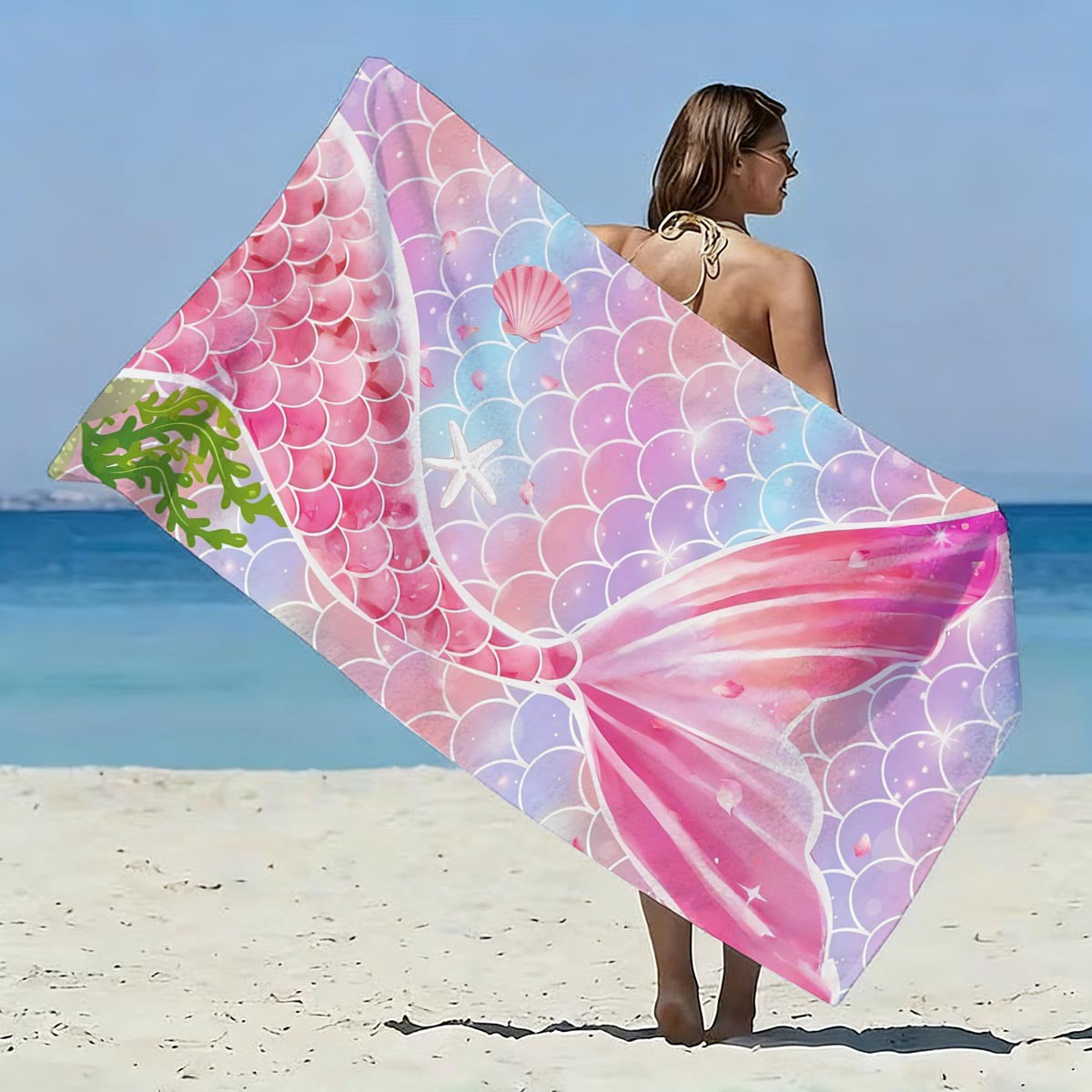 GiftoLuck Mermaid Print Beach Towel Quick Dry Microfiber Sand Free Summer Travel Bath Towel