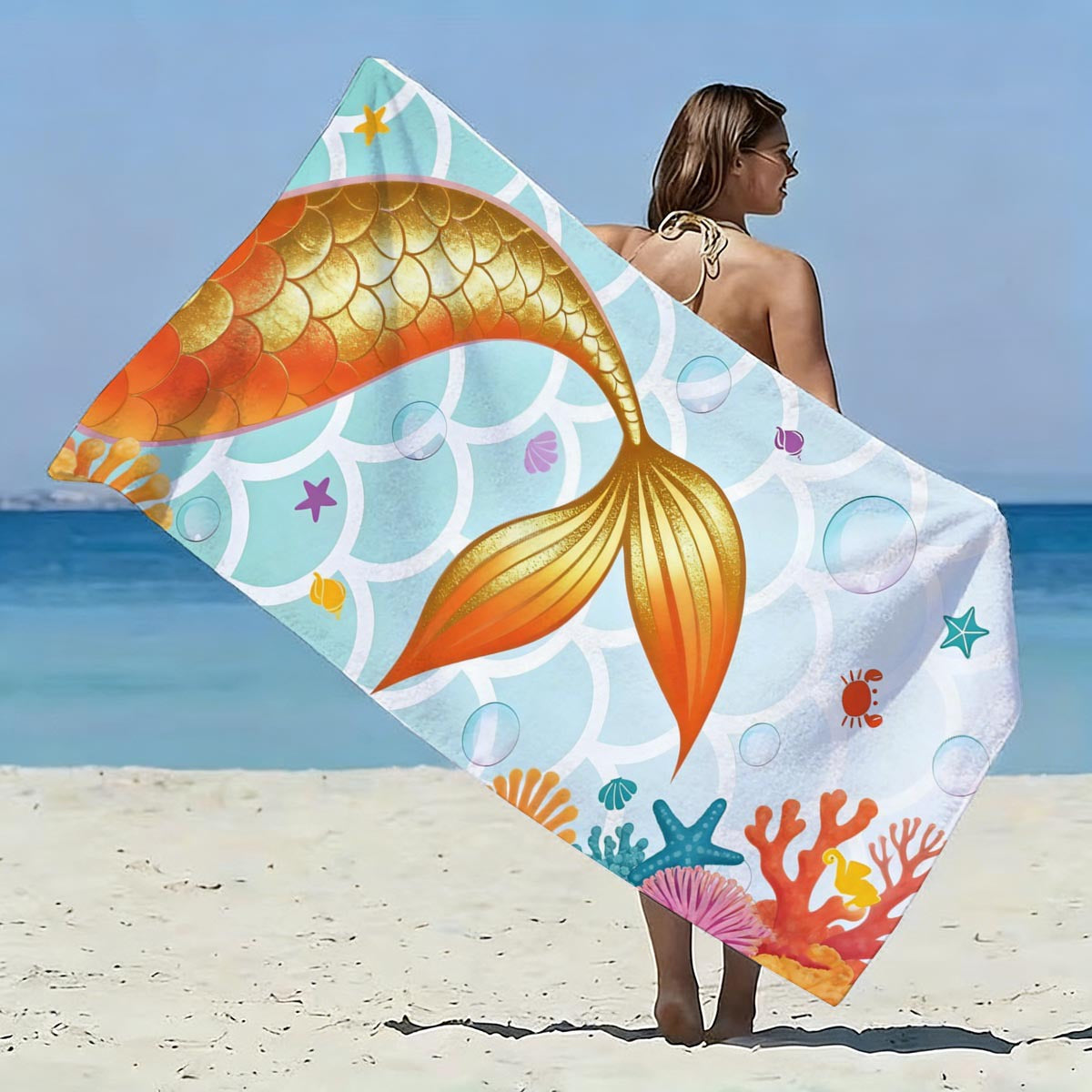 GiftoLuck Mermaid Print Beach Towel Quick Dry Microfiber Sand Free Summer Travel Bath Towel