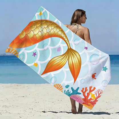 GiftoLuck Mermaid Print Beach Towel Quick Dry Microfiber Sand Free Summer Travel Bath Towel