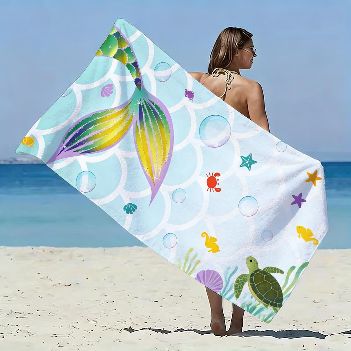 GiftoLuck Mermaid Print Beach Towel Quick Dry Microfiber Sand Free Summer Travel Bath Towel