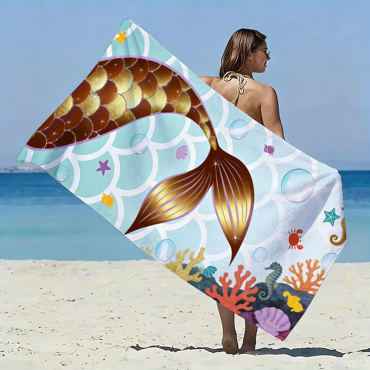 GiftoLuck Mermaid Print Beach Towel Quick Dry Microfiber Sand Free Summer Travel Bath Towel