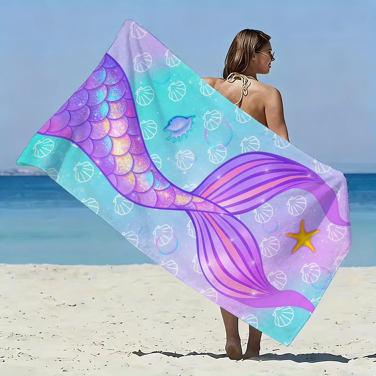 GiftoLuck Mermaid Print Beach Towel Quick Dry Microfiber Sand Free Summer Travel Bath Towel