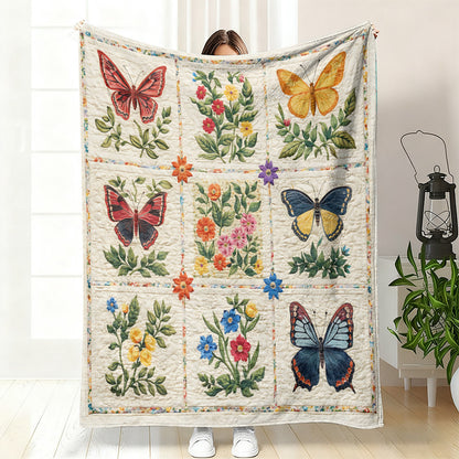 GifitoLuck Quilted Floral Bird Butterfly Flannel Throw Blanket for Sofa and Bed Decor