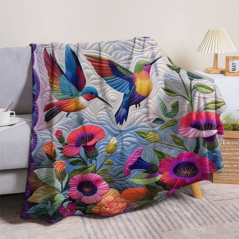 GifitoLuck Quilted Floral Bird Butterfly Flannel Throw Blanket for Sofa and Bed Decor