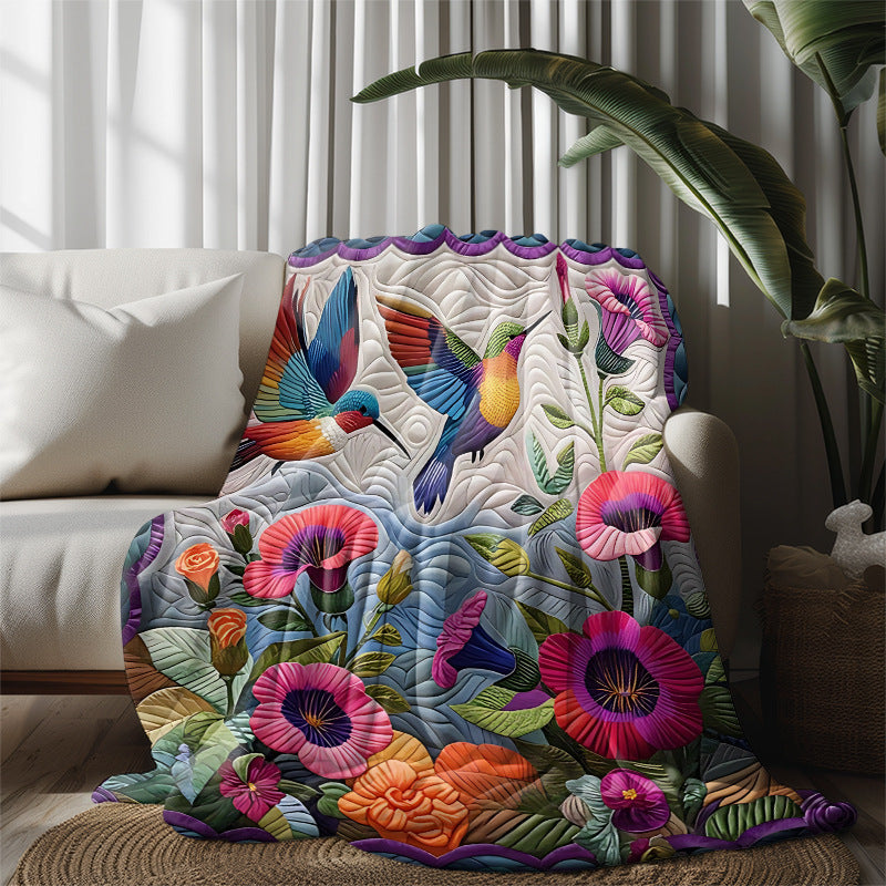 GifitoLuck Quilted Floral Bird Butterfly Flannel Throw Blanket for Sofa and Bed Decor