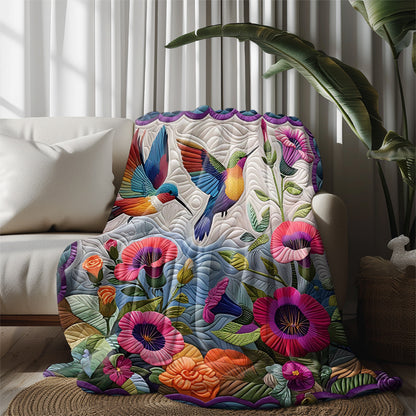GifitoLuck Quilted Floral Bird Butterfly Flannel Throw Blanket for Sofa and Bed Decor