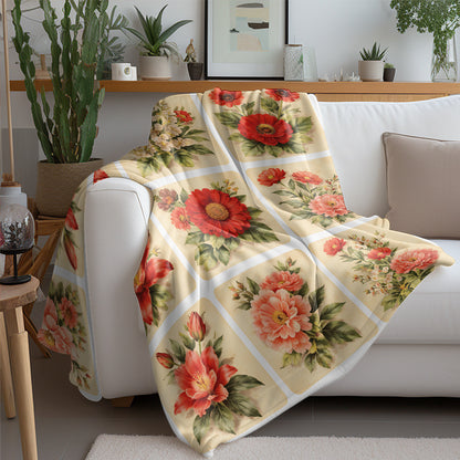 GifitoLuck Quilted Floral Bird Butterfly Flannel Throw Blanket for Sofa and Bed Decor