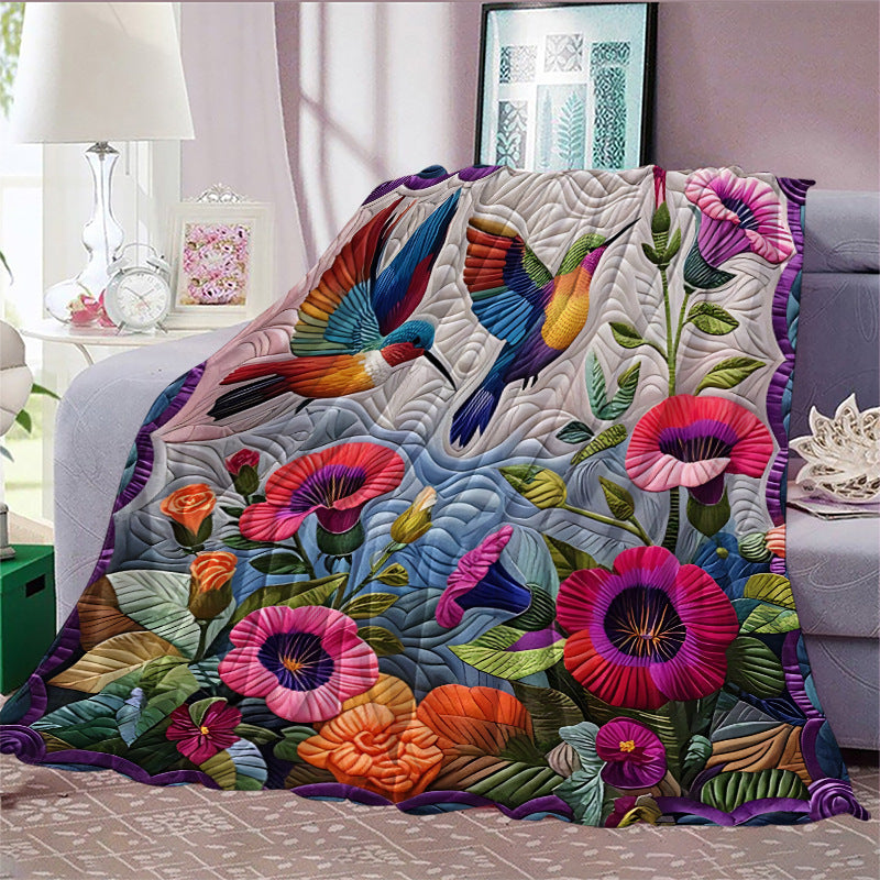 GifitoLuck Quilted Floral Bird Butterfly Flannel Throw Blanket for Sofa and Bed Decor