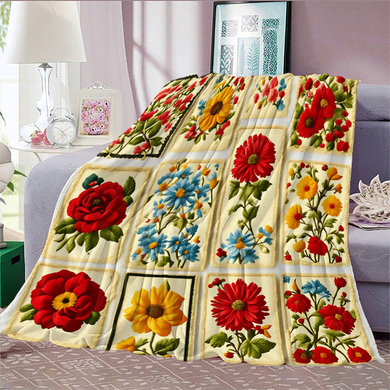 GifitoLuck Quilted Floral Bird Butterfly Flannel Throw Blanket for Sofa and Bed Decor