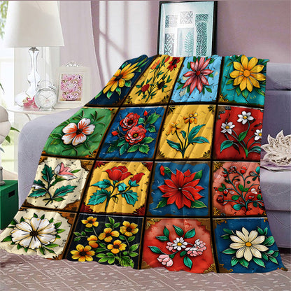 GifitoLuck Quilted Floral Bird Butterfly Flannel Throw Blanket for Sofa and Bed Decor