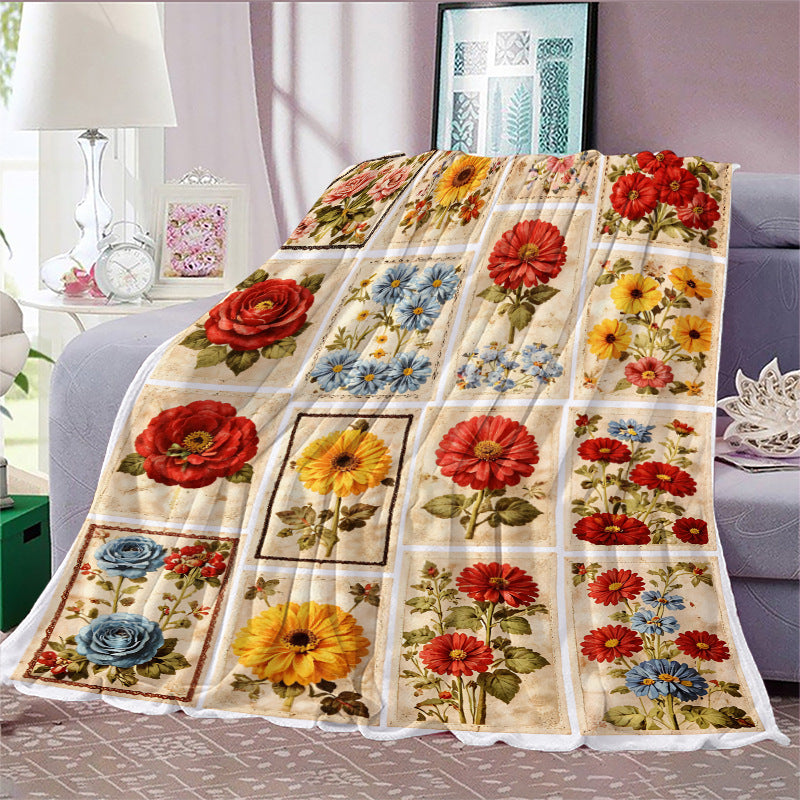 GifitoLuck Quilted Floral Bird Butterfly Flannel Throw Blanket for Sofa and Bed Decor