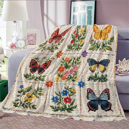 GifitoLuck Quilted Floral Bird Butterfly Flannel Throw Blanket for Sofa and Bed Decor