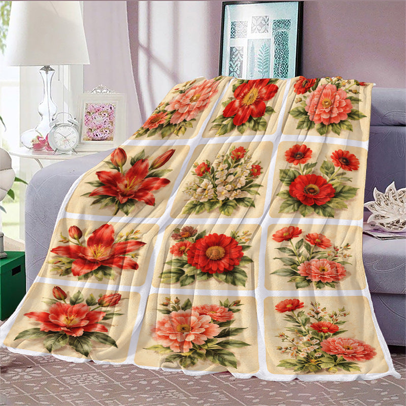 GifitoLuck Quilted Floral Bird Butterfly Flannel Throw Blanket for Sofa and Bed Decor