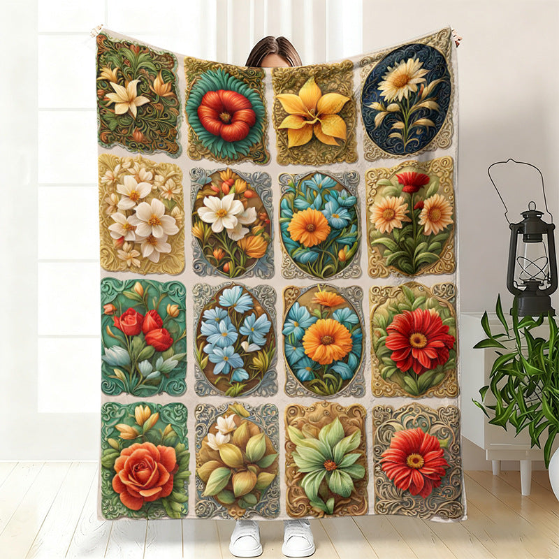 GifitoLuck Quilted Floral Bird Butterfly Flannel Throw Blanket for Sofa and Bed Decor